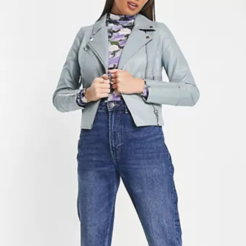 Faux Leather Zip Front Biker Jacket